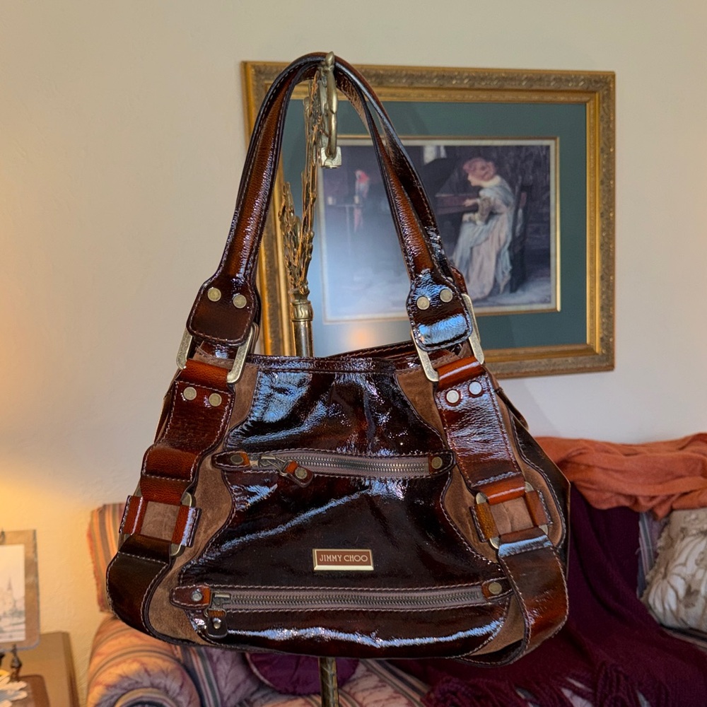Jimmy Choo Glossy Brown Shoulder Bag